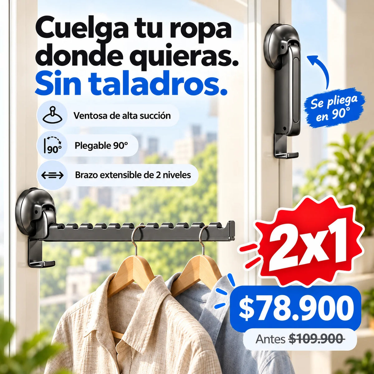 Tendedero Colgador Ropa Ventosa Plegable